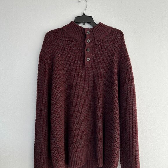 FAHERTY Men's Wool & Cashmere Maroon Knit Quarter Button Sweater - Picture 3 of 5